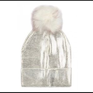 Last 1! 👌Silver Metallic with Faux Fur white Pom